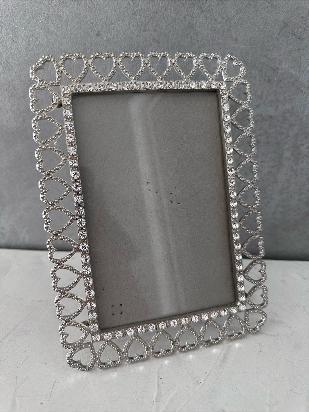 Vintage Silver Filigree HEARTS Photo Frame 4x6” Picture Ornate Rhinestones